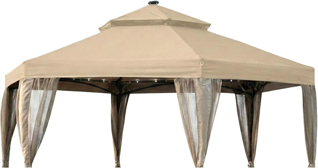 Garden Winds Reinforced Replacement Canopy Top Cover Compatible with The GFS00679B Hampton Bay Solar 10' Hexagon Gazebo - Classic Sand, Riplock 350
