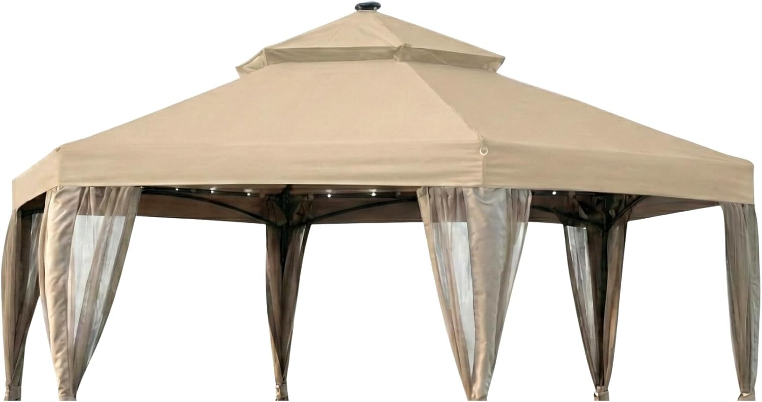 Garden Winds Reinforced Replacement Canopy Top Cover Compatible with The GFS00679B Hampton Bay Solar 10' Hexagon Gazebo - Classic Sand, Riplock 350