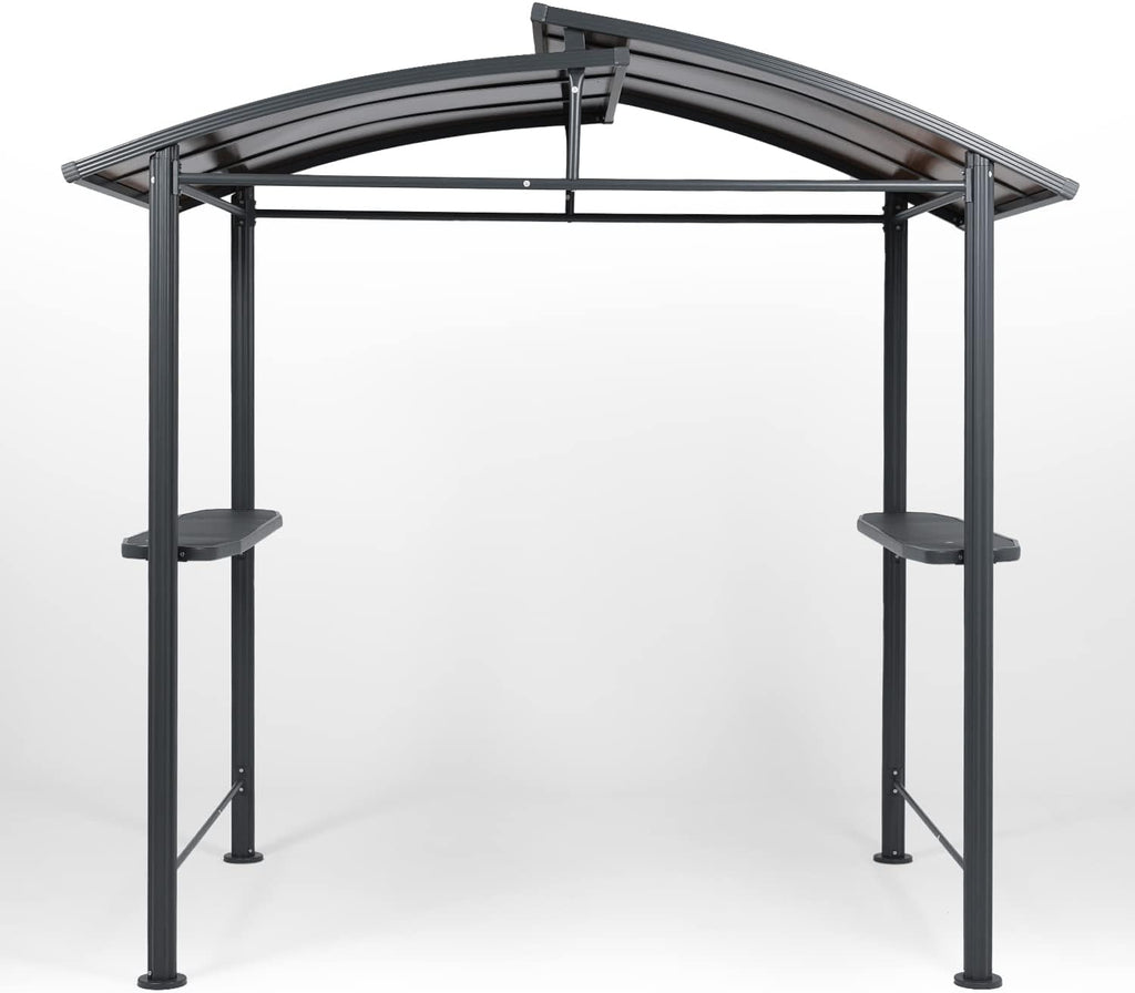 Aoodor 8 x 5 ft. BBQ Grill Gazebo Shelter, Dark Gray Steel Frame and Brown Double-Tier Polycarbonate Top Canopy, with Side Shelves, for Outdoor, Patio, Backyard