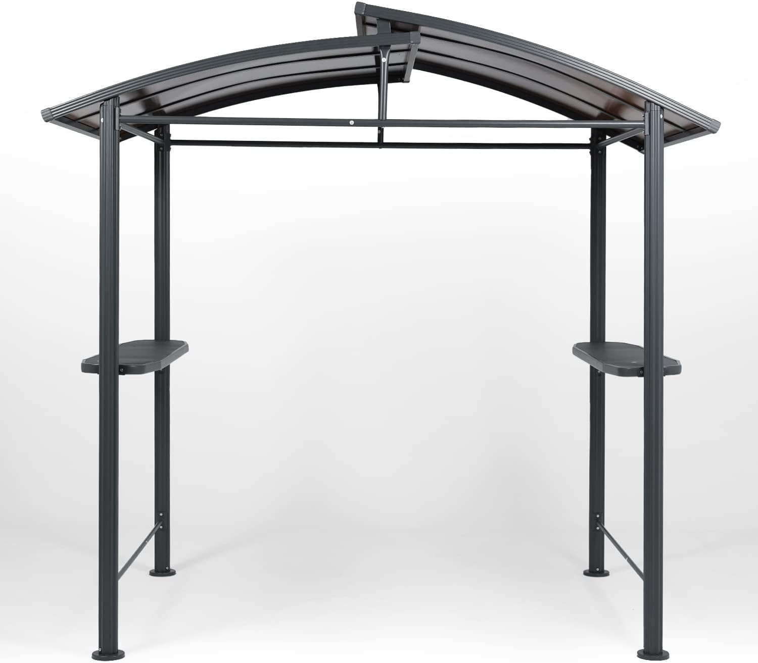 Aoodor 8 x 5 ft. BBQ Grill Gazebo Shelter, Dark Gray Steel Frame and Brown Double-Tier Polycarbonate Top Canopy, with Side Shelves, for Outdoor, Patio, Backyard