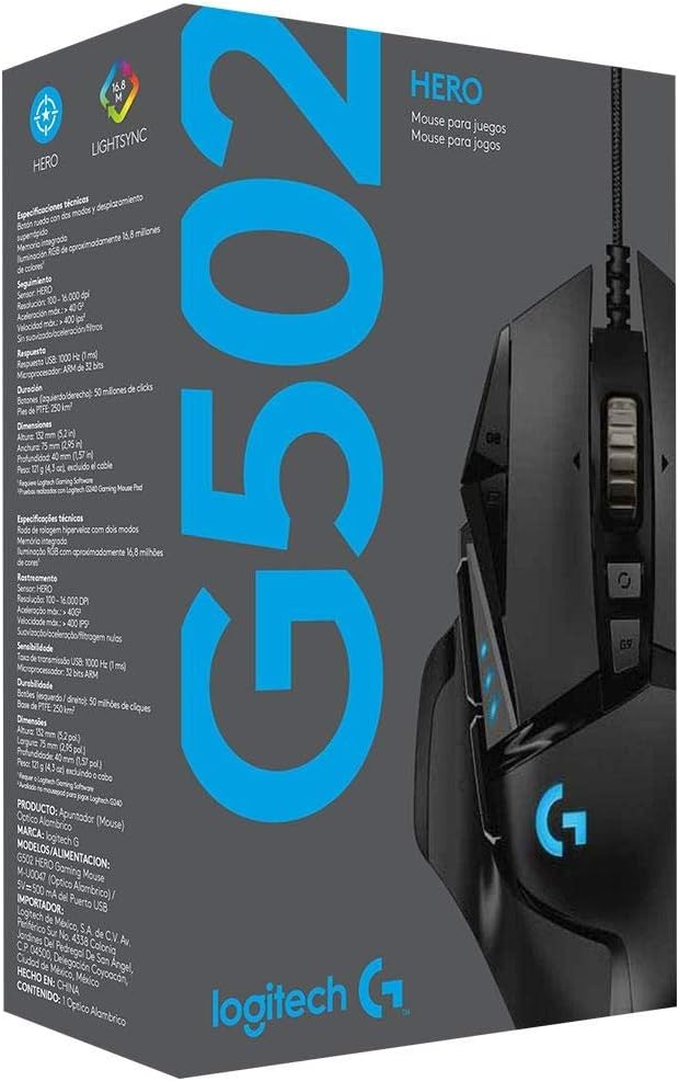 Logitech G502 Proteus Core Tunable Gaming Mouse, 12,000 DPI On-The-Fly DPI Shifting, Personalized Weight and Balance Tuning with (5) 3.6g Weights, 11 Programmable Buttons, Fully Customizable Surface