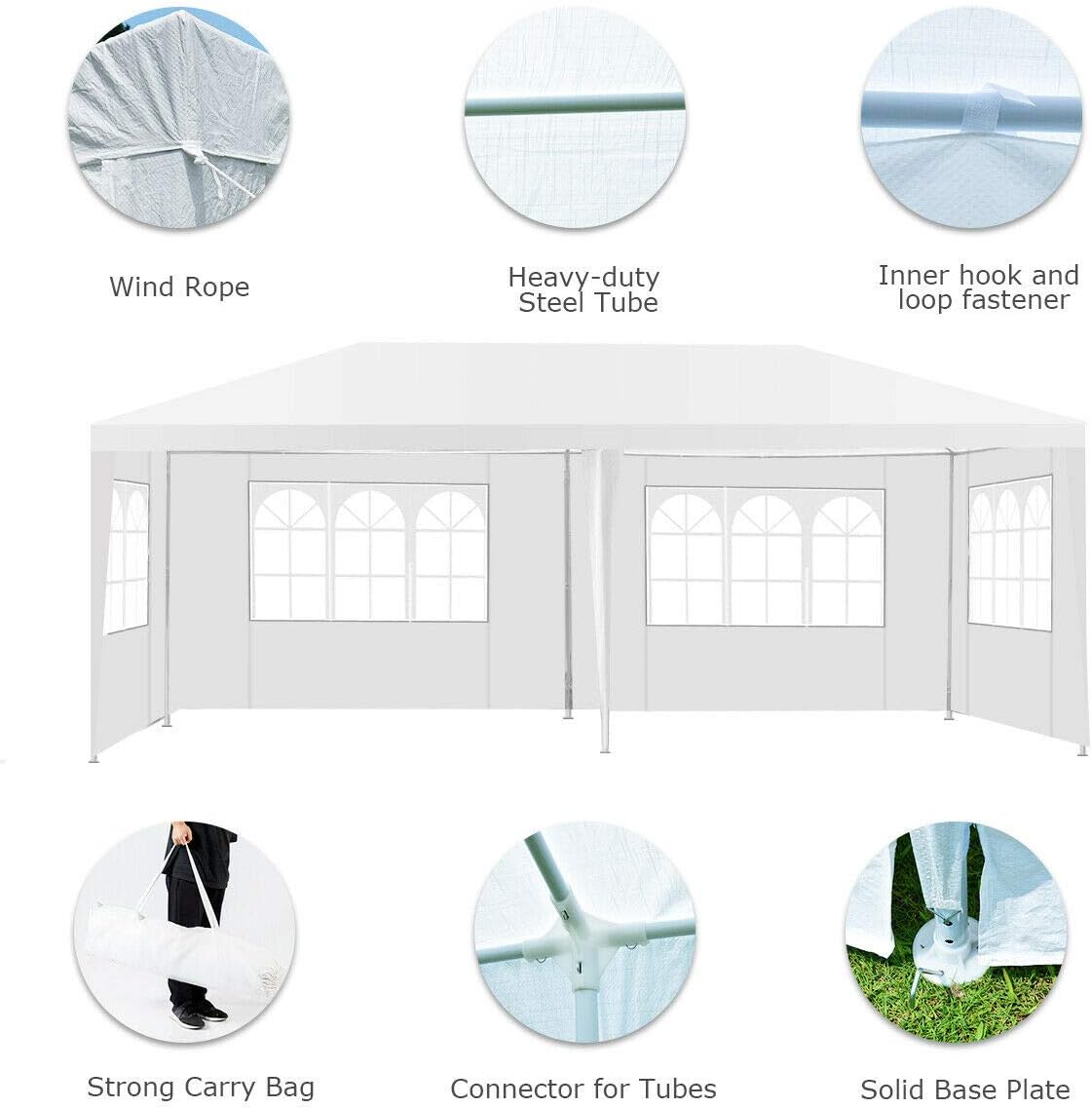 Tangkula Outdoor 10 x 20 Feet Canopy Tent, Party Wedding Tent with Removable Walls, Portable Canopy Shelter Gazebo Pavilion for Event, Backyard, White Tent w/Carry Bag (4 Sidewalls)
