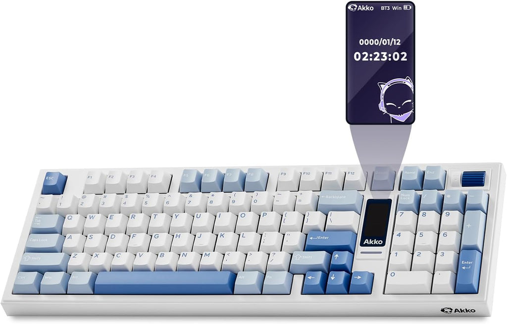 Akko 5098B Wireless Gaming Keyboard with Screen, Glacier Hot-Swappable Mechanical Keyboard with Scroll Wheel, Numberpad, RGB Gasket Keyboard, Piano Pre Lubed Switch