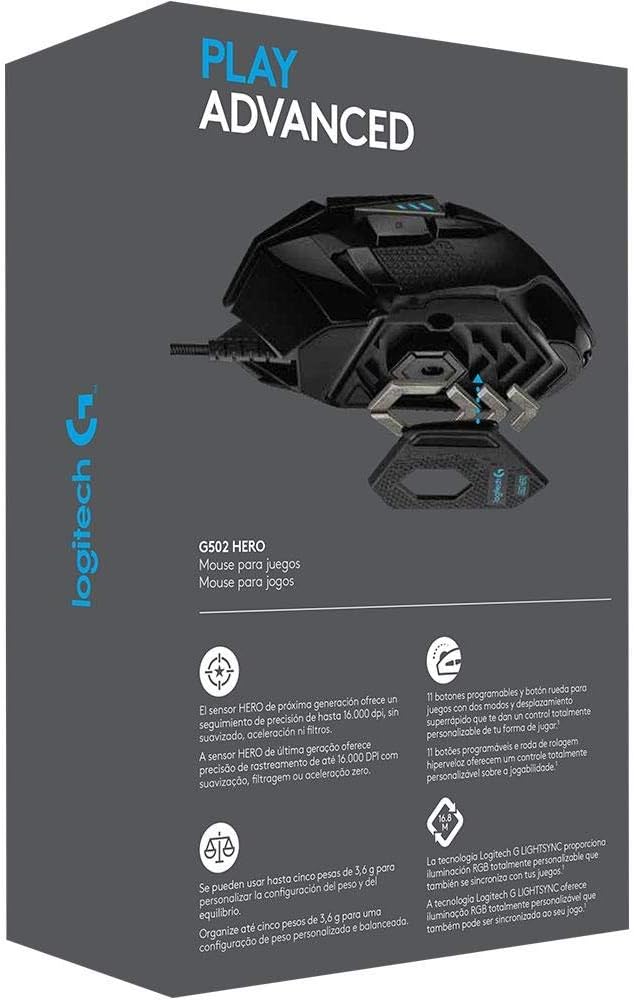Logitech G502 Proteus Core Tunable Gaming Mouse, 12,000 DPI On-The-Fly DPI Shifting, Personalized Weight and Balance Tuning with (5) 3.6g Weights, 11 Programmable Buttons, Fully Customizable Surface