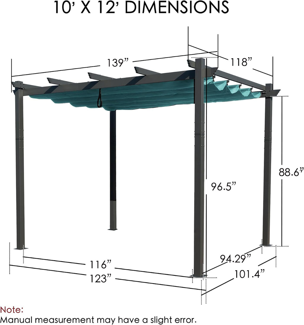 Kozyard Morgan Outdoor Retractable Pergola with Sun Shade Canopy Patio Aluminum Pergola Shelter for Backyard Deck Garden Modern Metal Grill Gazebo (10' x 12', Blue)