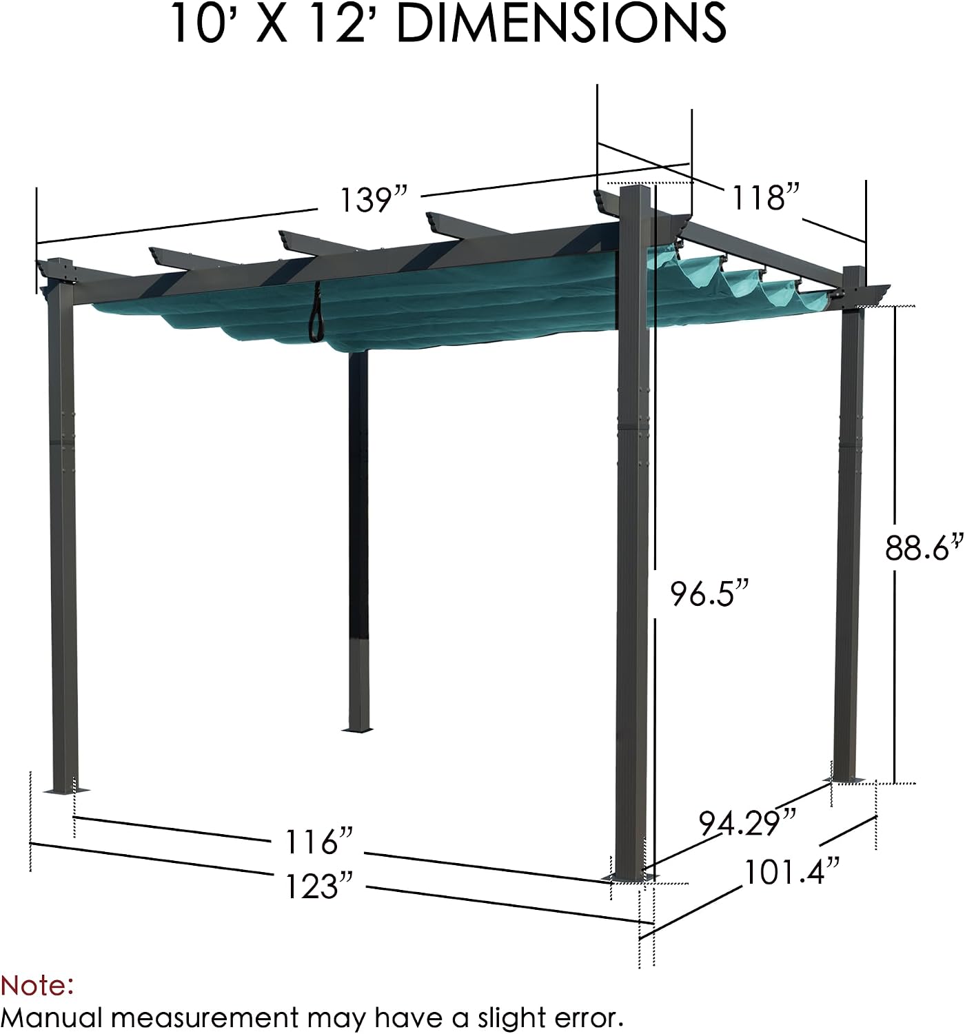 Kozyard Morgan Outdoor Retractable Pergola with Sun Shade Canopy Patio Aluminum Pergola Shelter for Backyard Deck Garden Modern Metal Grill Gazebo (10' x 12', Blue)