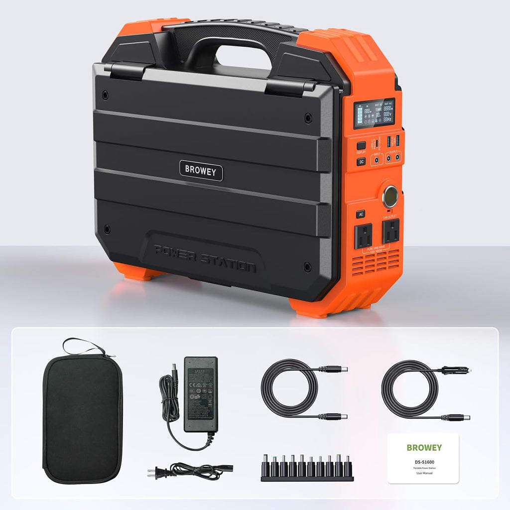 BROWEY 1600W (3200W Peak) Portable Power Station, 1024Wh LiFePO4 Battery with Built-in Solar Panel, 100W USB-C PD, Solar Generator for Camping, RV, Home Backup, Emergency