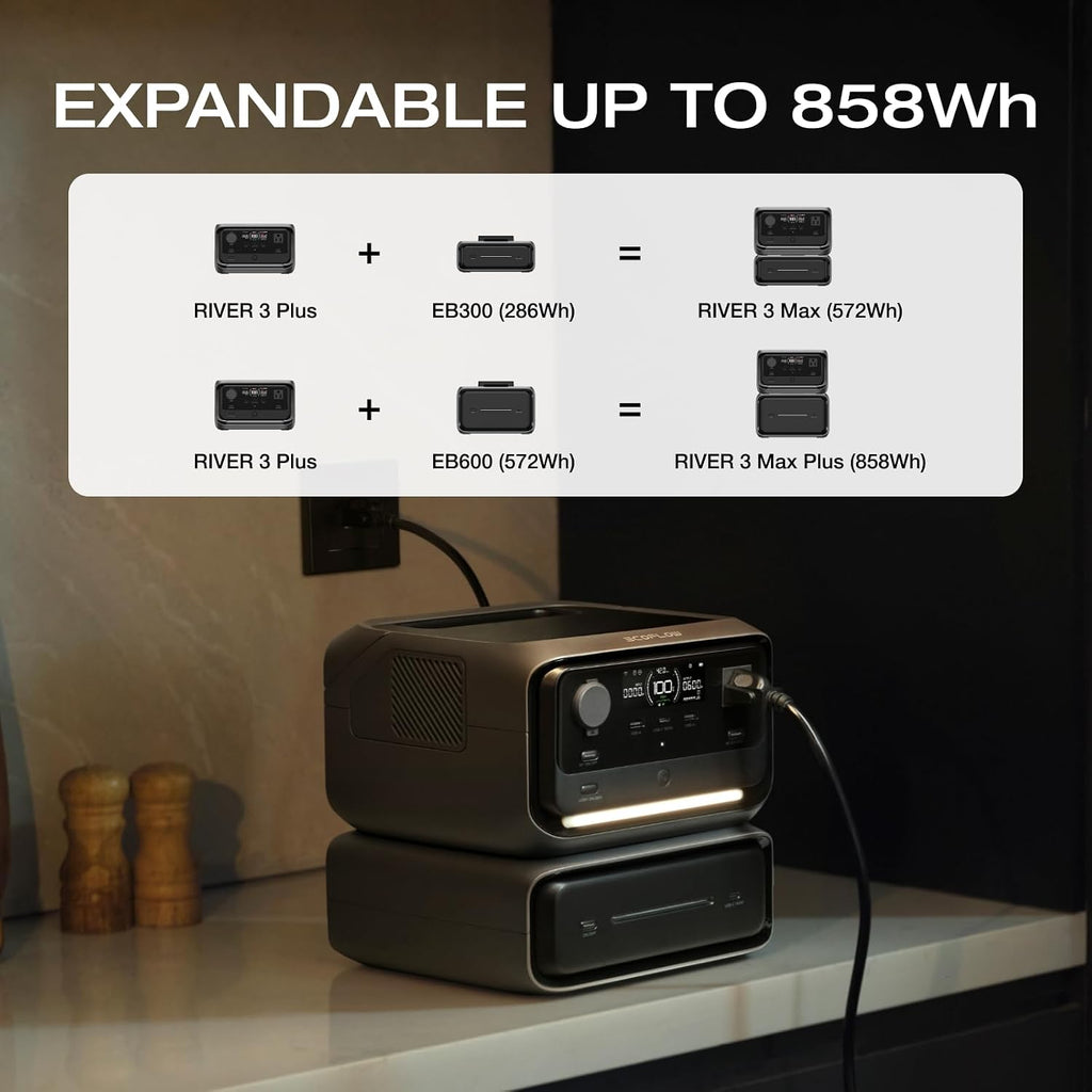 EF ECOFLOW River 3 Plus Portable Power Station Extra Battery EB300, 286Wh Expansion LiFePO4 (LFP) Battery with 10-Year Lifespan, Built-in 140W USB-C Port for Charging/Discharging, Use Independently