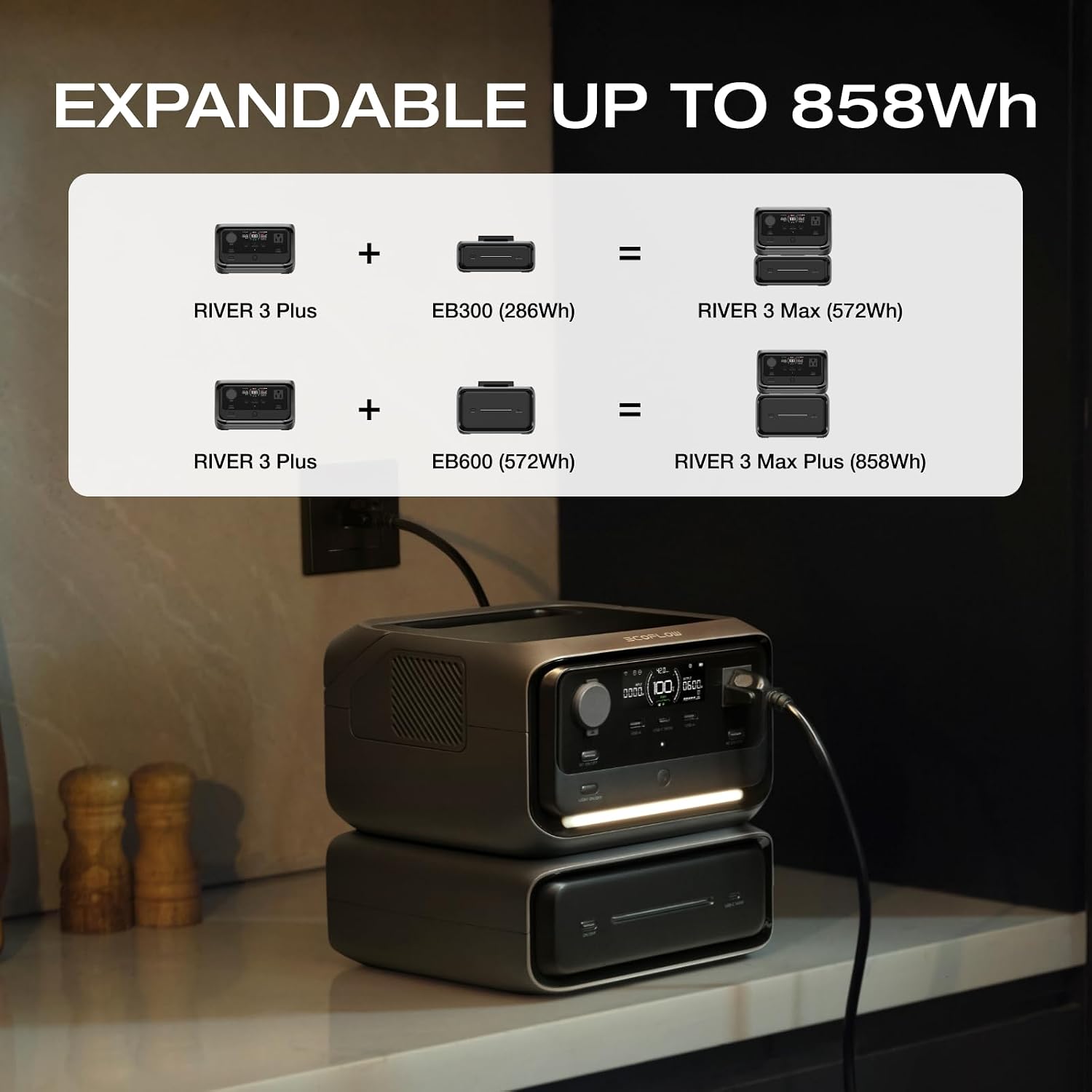 EF ECOFLOW River 3 Plus Portable Power Station Extra Battery EB300, 286Wh Expansion LiFePO4 (LFP) Battery with 10-Year Lifespan, Built-in 140W USB-C Port for Charging/Discharging, Use Independently
