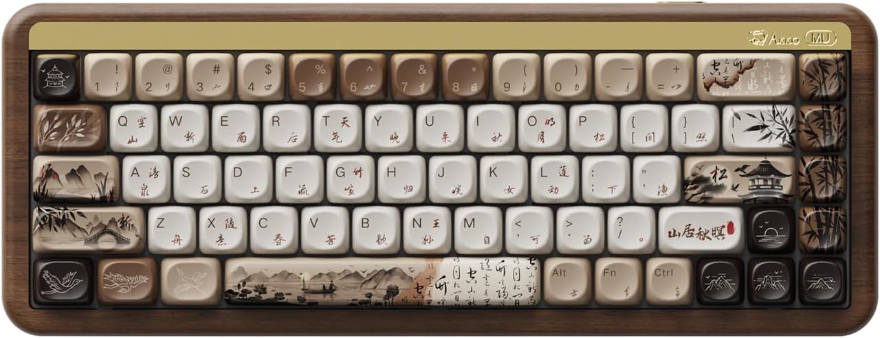 Akko Mechanical Gaming Keyboard with Walnut Wooden Case, MU01 Mountain Seclusion 65% 68-Key RGB 2.4G Wireless/Bluetooth/Wired Hot-swappable Keyboard with PBT Dye-Sub Keycaps for Mac & Win