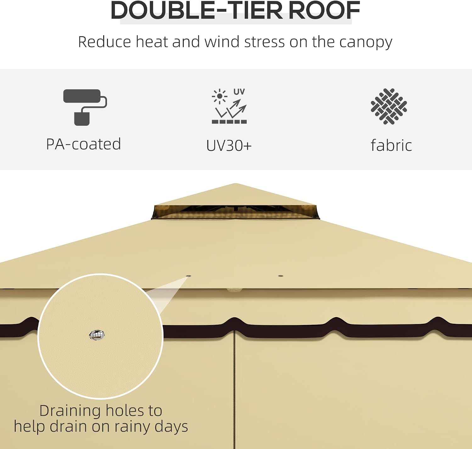 Outsunny 10' x 12' Patio Gazebo, Double Roof Outdoor Gazebo Canopy Shelter with Netting and Curtains, Solid Metal Frame for Garden, Lawn and Deck, Beige