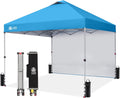 CROWN SHADES 10x10 Pop Up Canopy with 1 Side Wall - Beach Tent with One Push Setup - Outdoor Sun Shade for Events, Parties, Camping - Gazebo with STO-N-Go Cover Bag (Sky Blue)