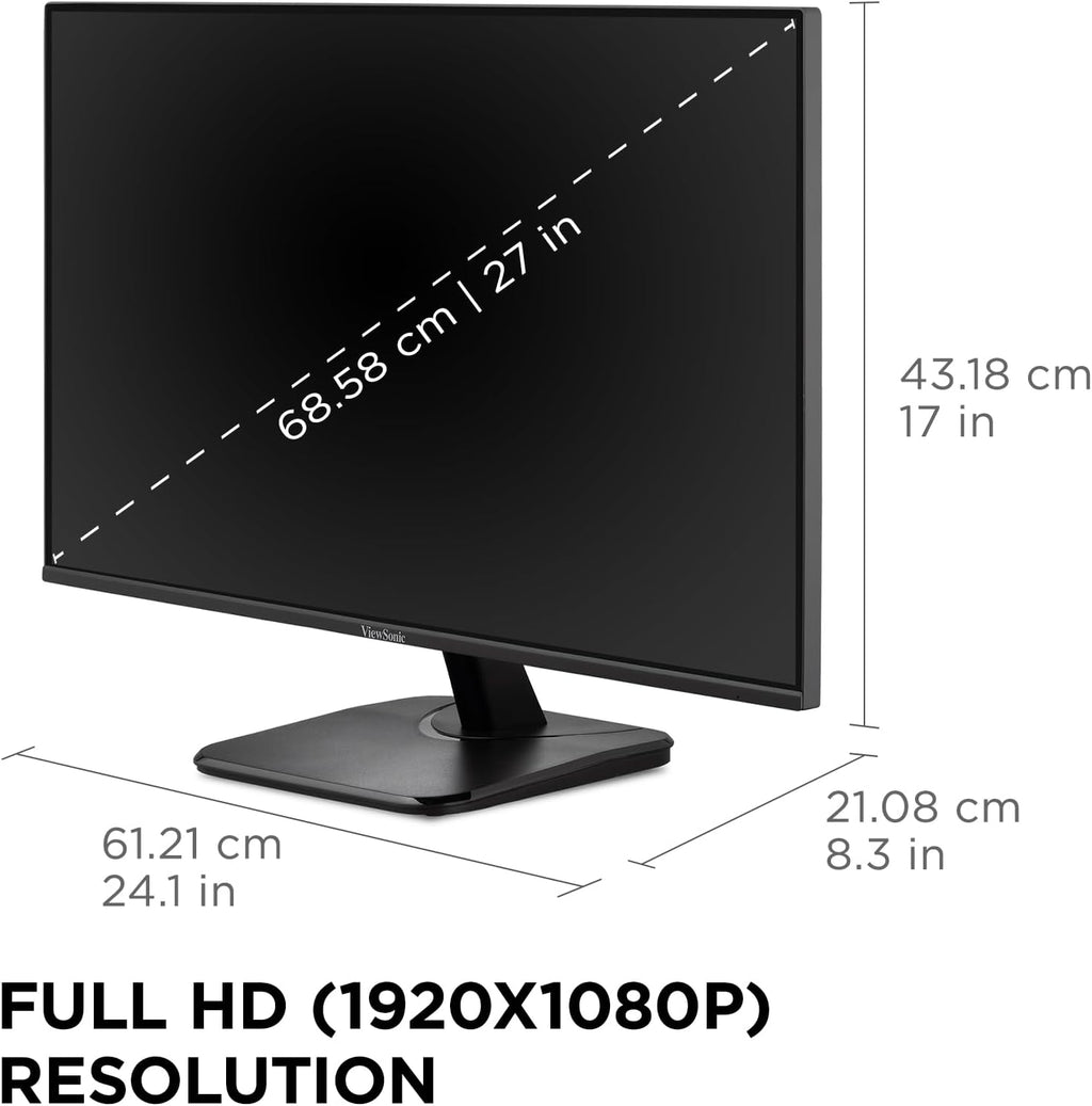 ViewSonic VA2756A-MHD 27 Inch 1080p Monitor, IPS Display with 120Hz for Enhanced Home and Office Productivity, Eye Care Technology, HDMI, DisplayPort, and VGA Inputs