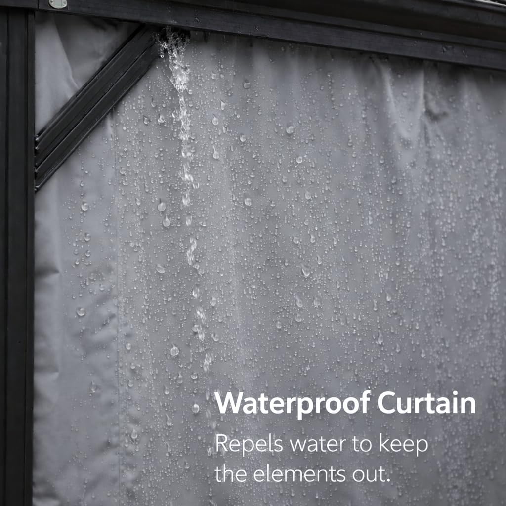 Kozyard 12' x 16'Outdoor Gazebo Privacy Curtain Sidewall, Waterproof Patio Privacy Curtain with Center-Zip Design, Replacement for Hardtop Gazebo Gray