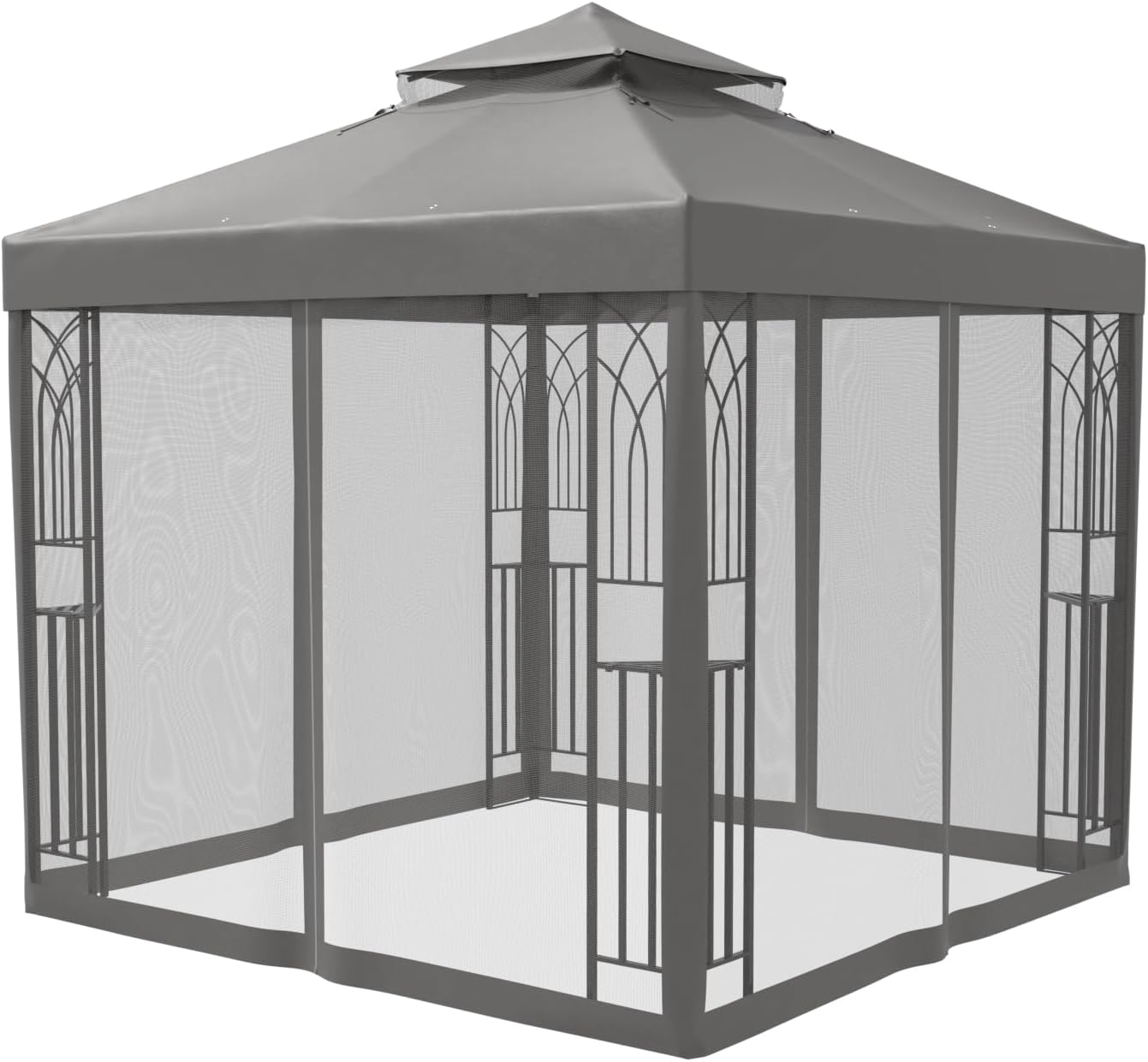 COOS BAY 8x8 Patio Gazebo with Corner Shelves, Two Tier Soft Top Canopy with Mesh Netting for Backyard, Garden, Lawn, Outdoor Events, Gray
