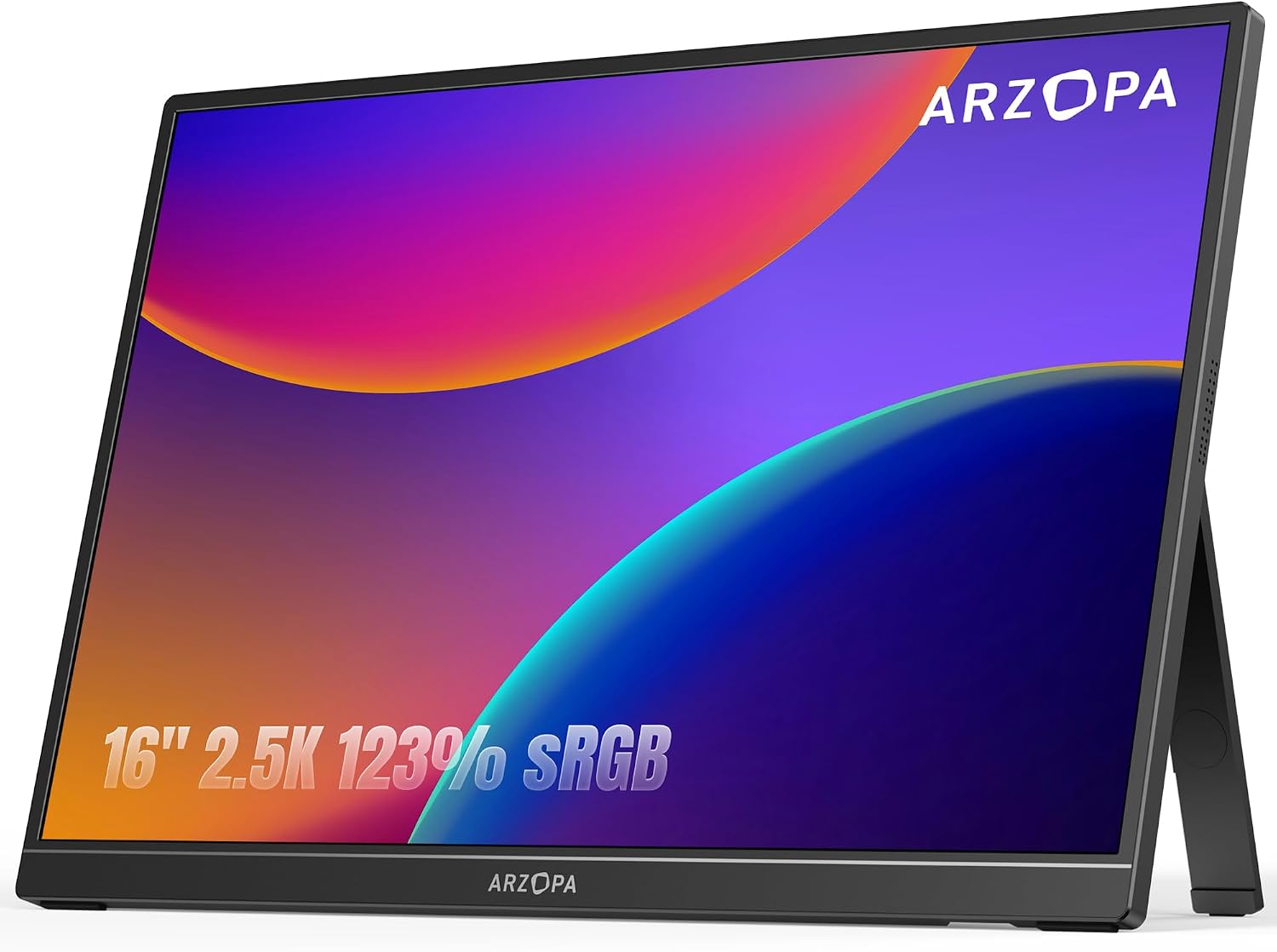 ARZOPA 16' 2.5K Portable Monitor, 2560x1600 QHD IPS Display 123% sRGB with Built-in Stand USB-C HDMI Eye Care External Second Screen for Mac Laptop Phone PS4/5 Xbox Switch -Z1RC