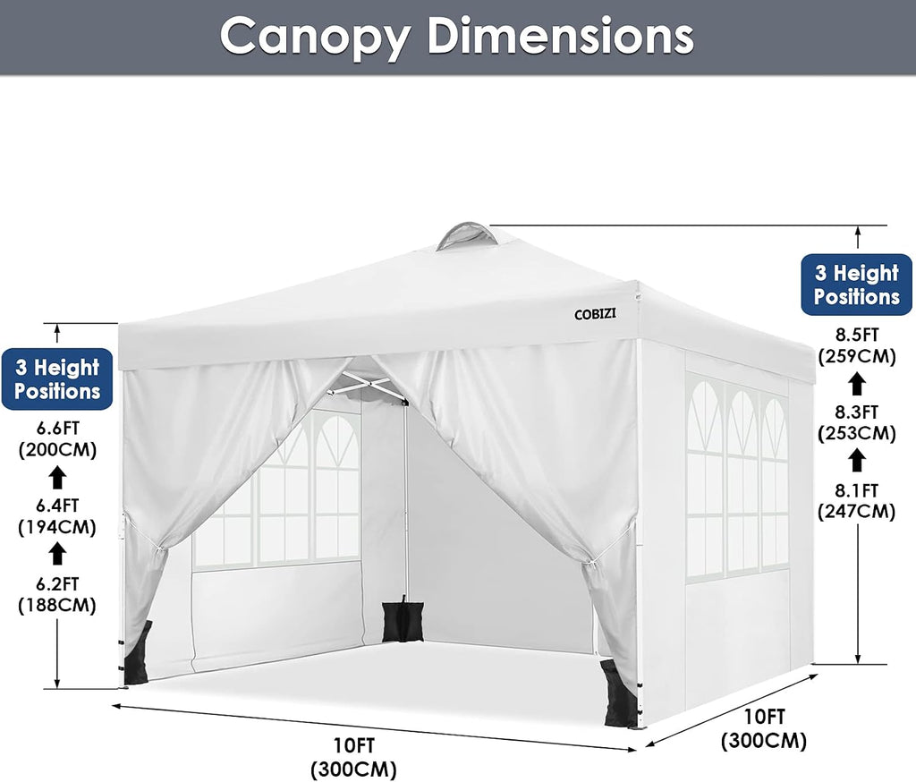 COBIZI Canopy 10'x10' Ez Up Canopy Waterproof Pop up Tent with 4 Removable Sidewalls, Commercial Instant Canopy with Air Vent, 4 Weight Bags, Carry Bag(10x10ft with 4 Sides & 4 Sandbags, Claret)