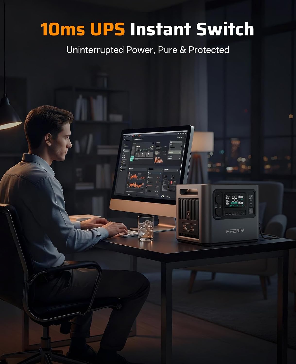 AFERIY 2048Wh Portable Power Station 2400W (Peak 4800W),P210 LiFePO4 Battery Generator,AC Fast Charging, 12V/25A XT60 DC output port,UPS Power Outages,Home Backup,Camping(Solar Panel Optional)