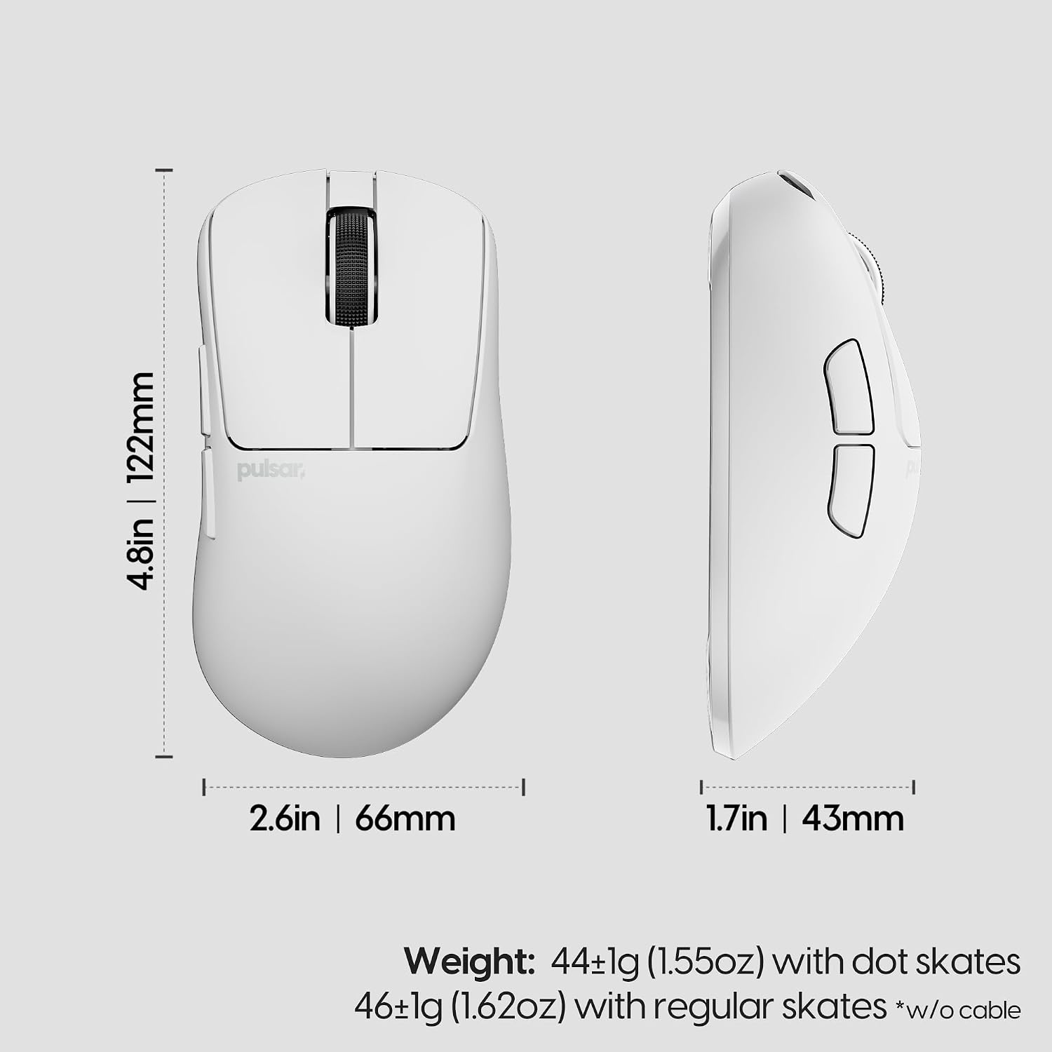 Pulsar Gaming Gears Xlite Crazylight Wireless Gaming Mouse, Ultra Lightweight 1.55 oz (44g), Optical Switch, 32000 DPI, 750 IPS, XS-1 Sensor, 8k Compatible (Medium, Uyuni White)