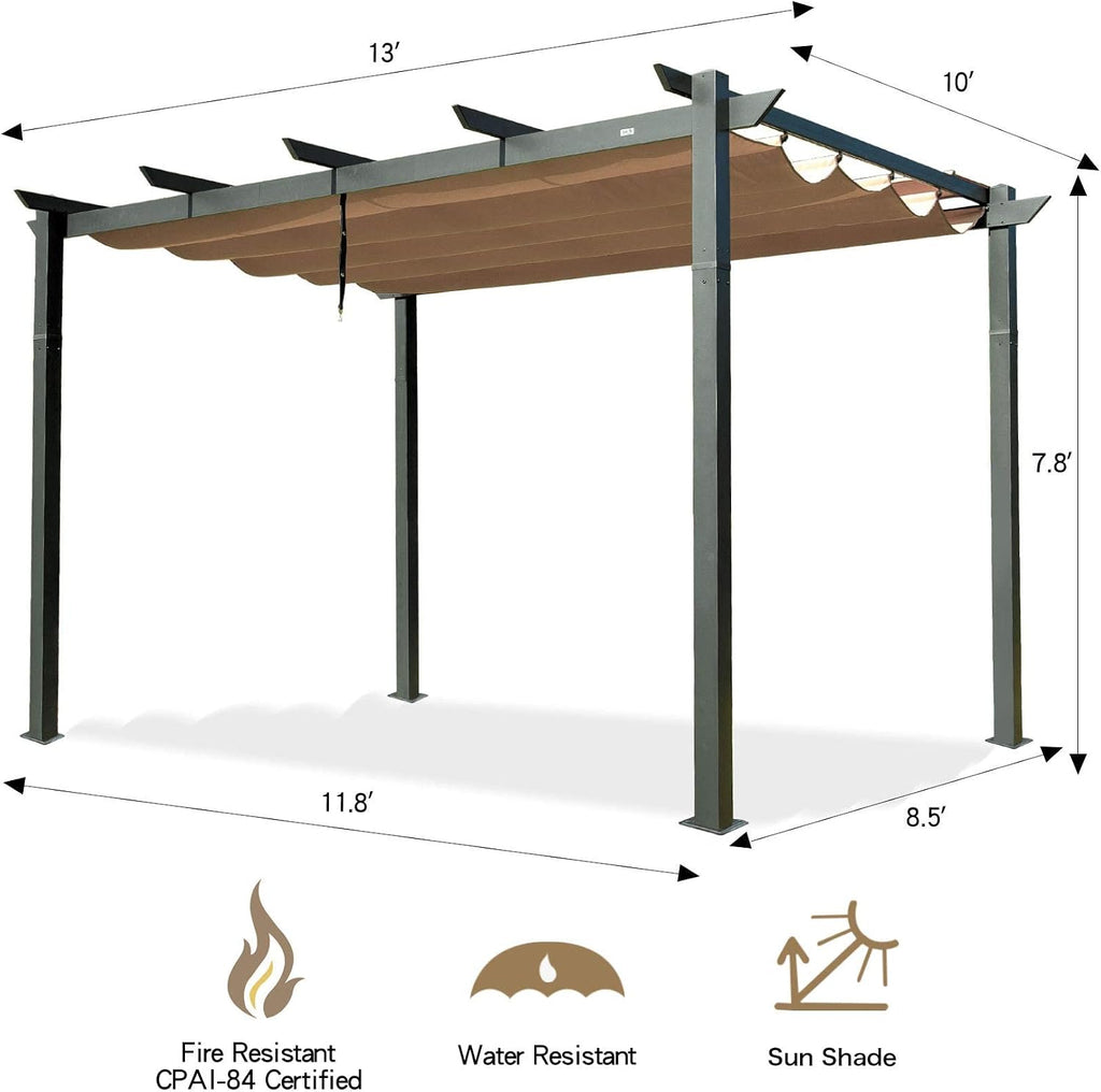 Domi Outdoor Living 10' X 13' Outdoor Retractable Pergola with Weather-Resistant Canopy Aluminum Garden Pergola Patio Grill Gazebo for Courtyard