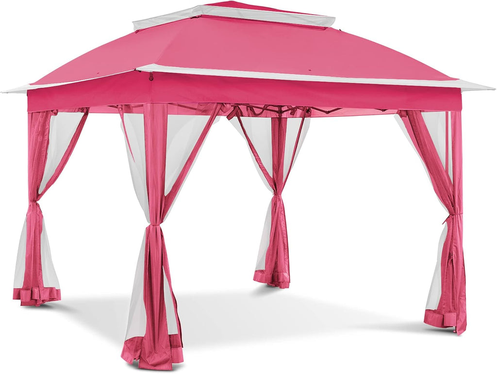 Joyside Pop Up Gazebo with Mosquito Netting - 11' x 11' Canopy Tent for Patios, Outdoor Shelter, Wedding Tent (Pink)
