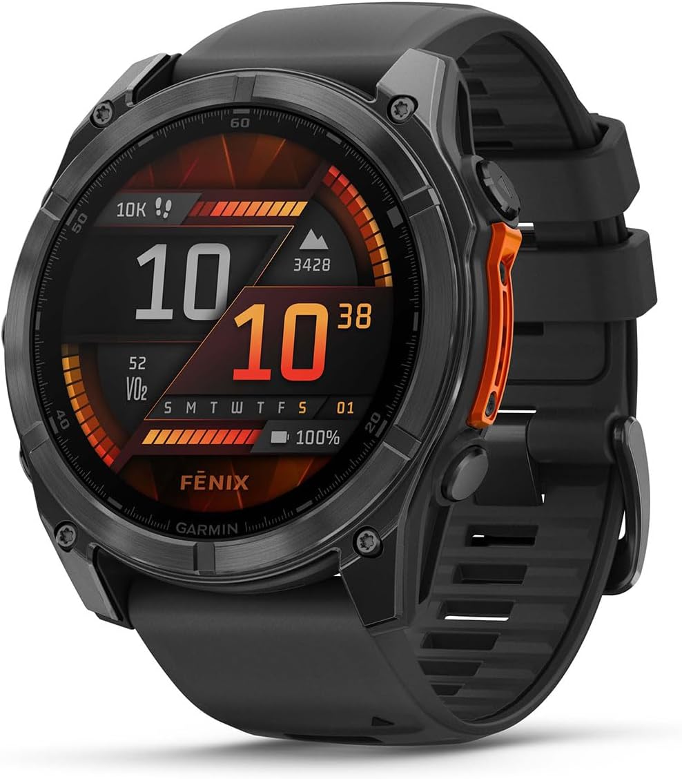 Garmin Fenix 8 AMOLED (51mm, Slate Gray/Black) Multisport GPS Smartwatch Gift Box Bundle - 1.4' Touchscreen, Built-in LED Flashlight with PlayBetter Charger, Screens, Adapter, Case