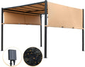 Pergolas Gazebo for Patios 10 * 10 Metal Gazebo Canopy Tent with Sliding Adjustable Canopy Weather-Resistant Fabric Quality Materials Solar Powered Led for Patio Outside Garden Backyard,Tan
