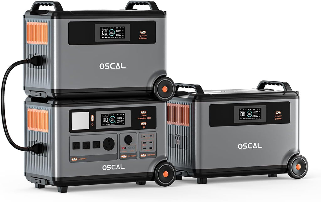 OSCAL 10.8kWh Portable Power Station PowerMax 6000, 120/240V Solar Generator, Max 6000W AC Outlets (9000W Peak), LiFePO4 Battery Power Station for Home, Camping, RV, Emergency