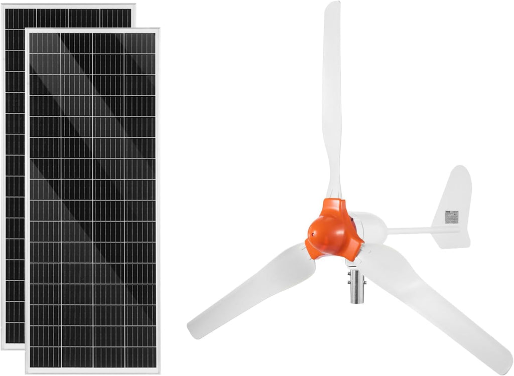 VEVOR 12V 600W Solar Wind Power Kit, 2PCS 100W Solar Panel + 400W Wind Turbine + 12.8V 100Ah LiFePO4 Battery + 1000W Power Inverter + MPPT Hybrid Controller for Home RV Boat Off-Grid Applications