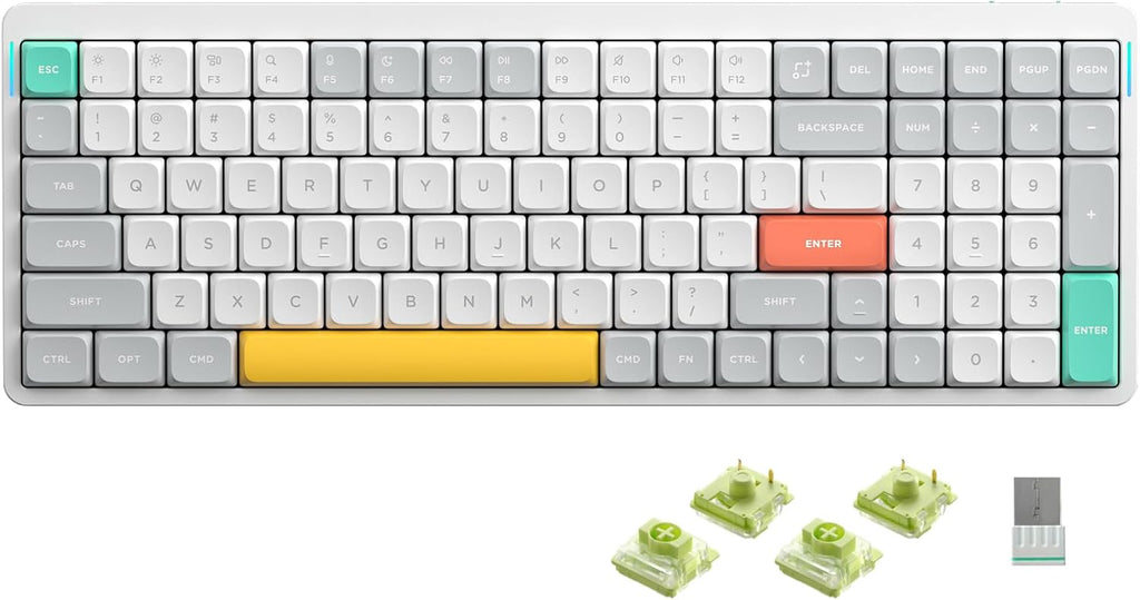 nuphy Air96 V2 Wireless Mechanical Keyboard,100 Keys RGB Backlit Keyboard,Supports Bluetooth 5.1,2.4G and Wired Connection,for PC/Laptop/Windows/Mac -White Gateron Aloe Switch