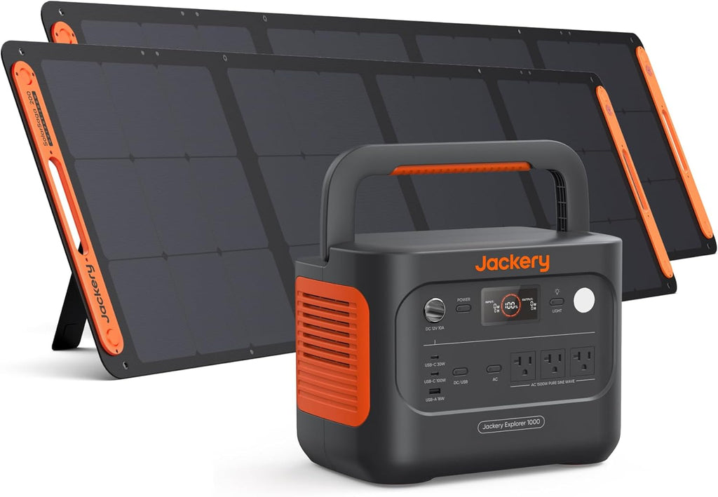Jackery Solar Generator 1000 v2 with 2 * 200W Solar Panels, 1070Wh LiFePO4 Portable Power Station, 1500W AC Output, 1hr Fast Charge, Backup Power for Outdoor Camping, RV, Off-Grid & Emergency