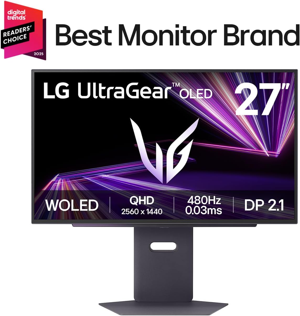 LG 27GX790A-B 27-inch Ultragear OLED Gaming Monitor QHD 1440p 480Hz, 0.03ms, DisplayPort 2.1, True Black 400, NVIDIA G-Sync, AMD FreeSync Premium Pro, HDMI, USB, Tilt/Height/Swivel/Pivot Stand, Black