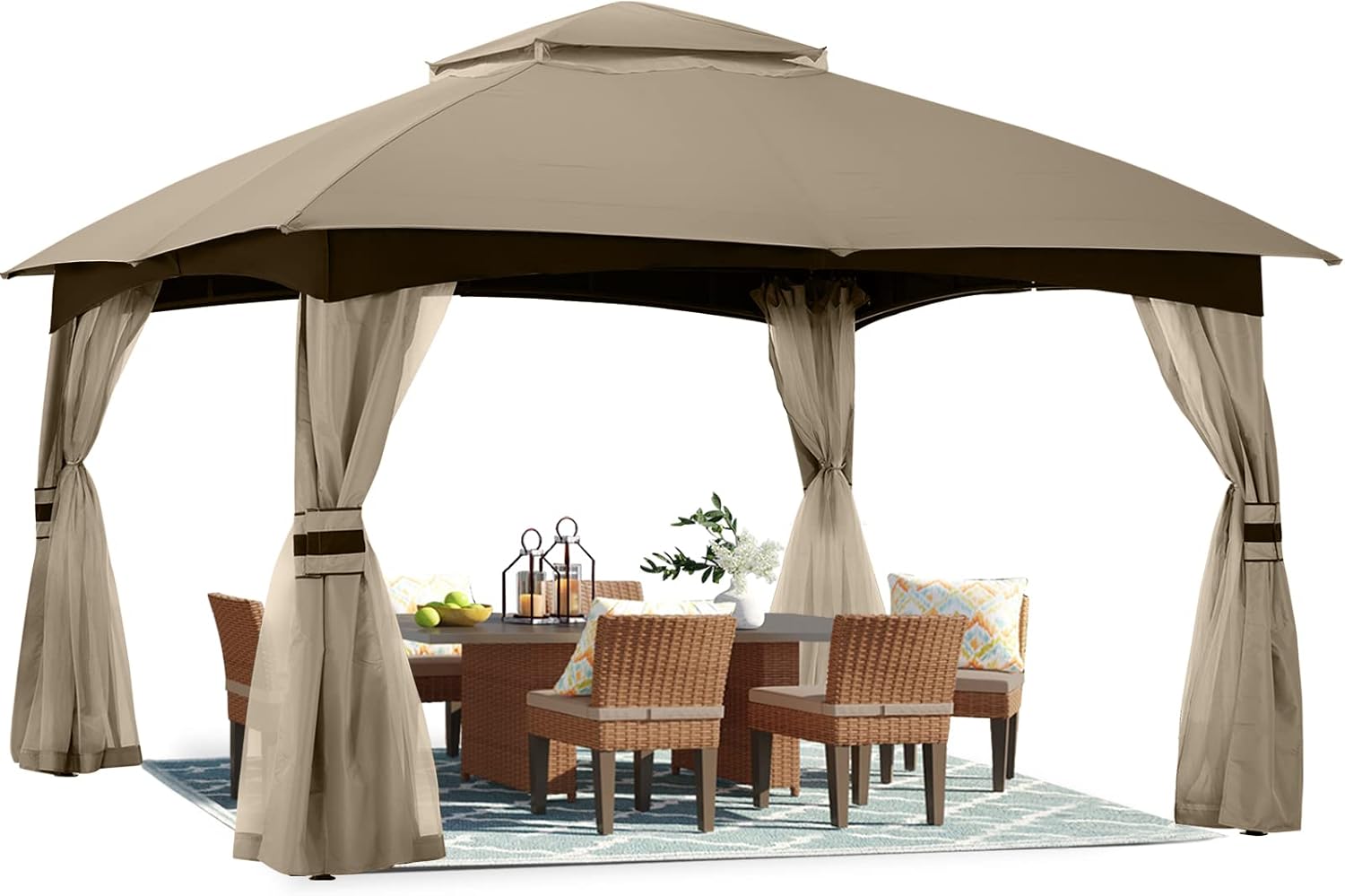 ABCCANOPY 10x12 Outdoor Gazebo - Patio Gazebo with Mosquito Netting, Outdoor Canopies for Shade and Rain for Lawn, Garden, Backyard & Deck (Khaki)