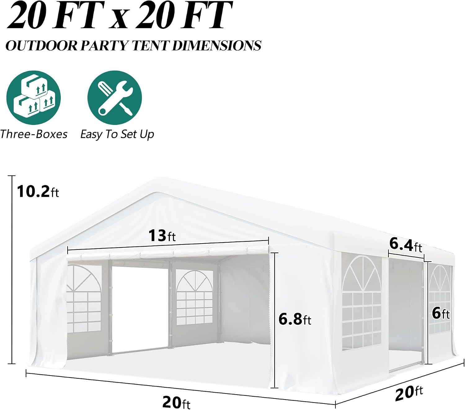 GARTOO 20' x 20' Canopy Party Tent & Carport - Heavy Duty Outdoor Wedding Gazebo with 4 Sand Bags, Event Shelter Canopy for Outdoor Event, Wedding, Birthday Party