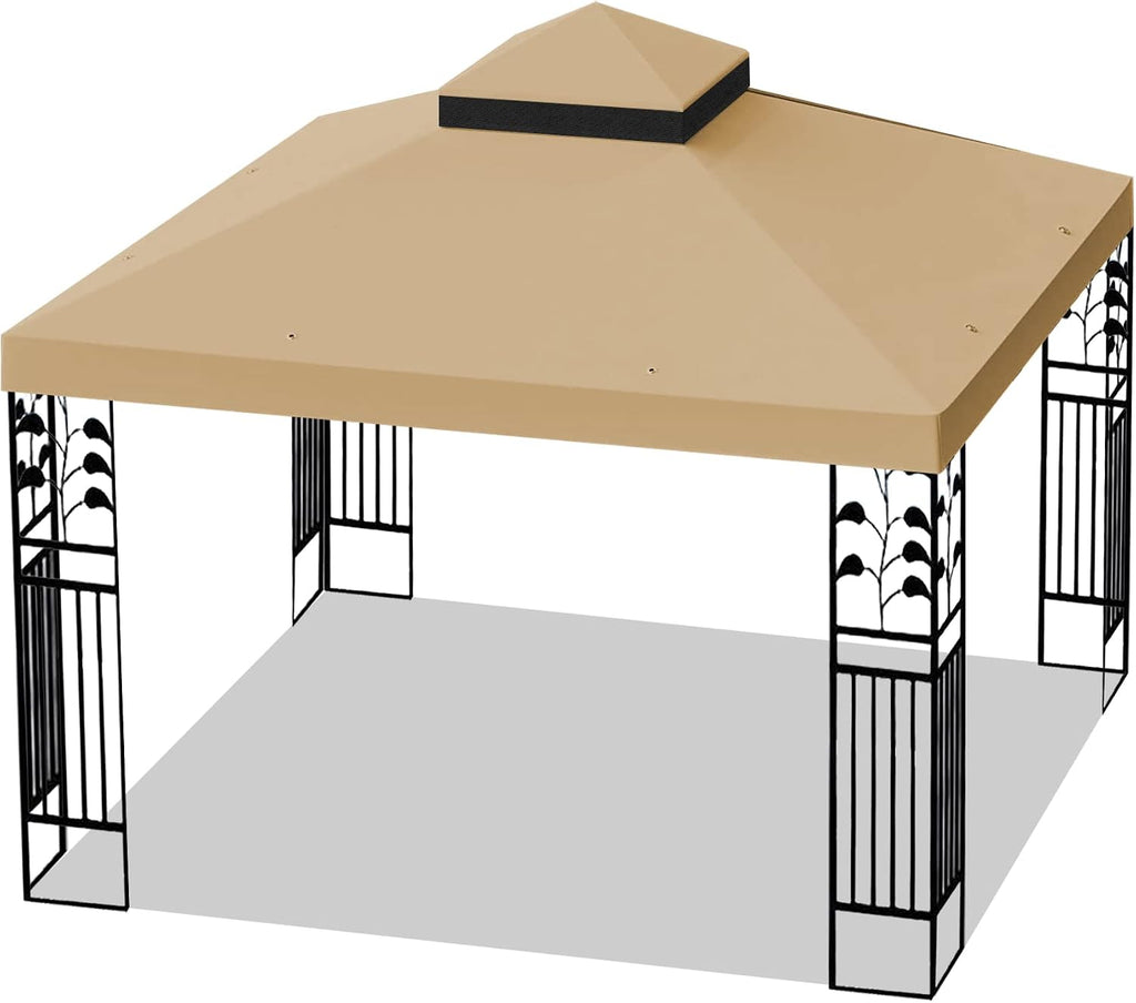 10x10 Ft Gazebo Canopy Replacement Cover, Double Tiered Gazebo Replacement Top (Khaki)