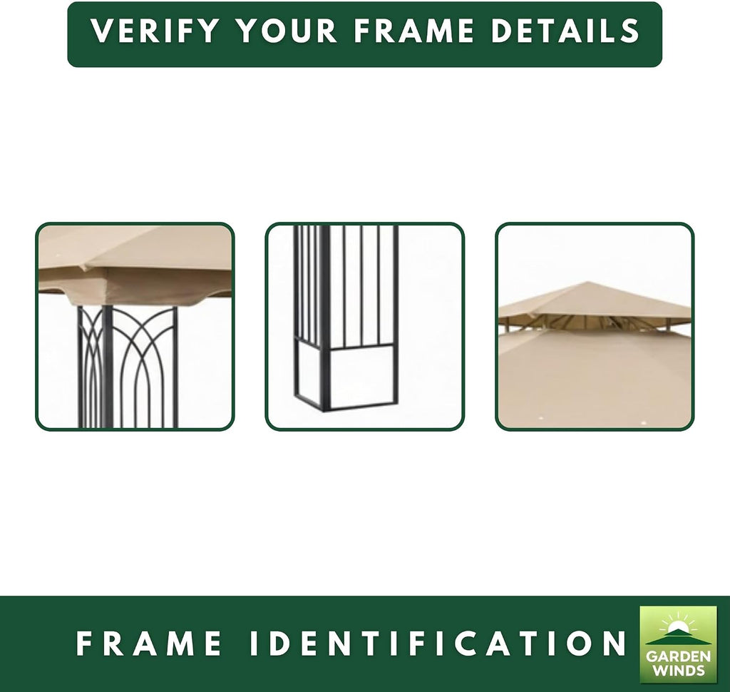 Garden Winds Reinforced RipLock 350 Replacement Canopy Top Cover Compatible with Regency 10' x 12' Gazebo Models L-GZ798PST-E, A111014400, A101004104 - Beige