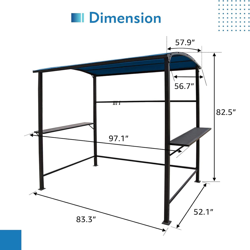 COBANA Grill Gazebo 8'by 4.6' Outdoor Patio BBQ Canopy with Single-Tier Soft Top and Metal Shelves, Blue