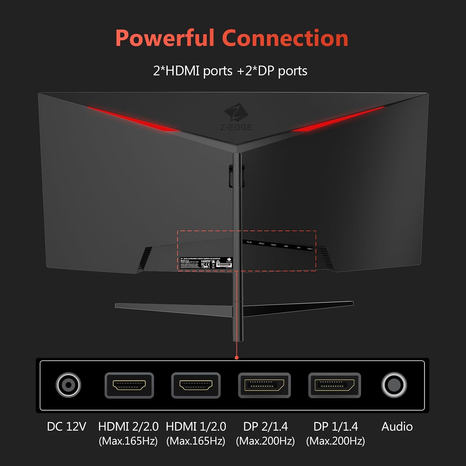 Z-Edge 30' Curved Gaming Monitor, WFHD1080P 200Hz 165Hz Monitor, MPRT 1ms, 21:9 Aspect Ratio, 1500R Curved, 16.7M Colors, 3000:1 Contrast, UG30 PIP-PBP, 2X DP 1.4 Ports and 2X HDMI 2.0 Port