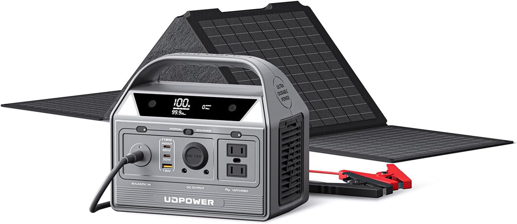 UDPOWER C400 400W Portable Power Station(New Version2.0) with 40W Portable Solar Panel l 256Wh LiFePO4 Battery, 800W Surge| AC Outlet,USB-C,12V DC | for Camping, RV, Emergency Backup