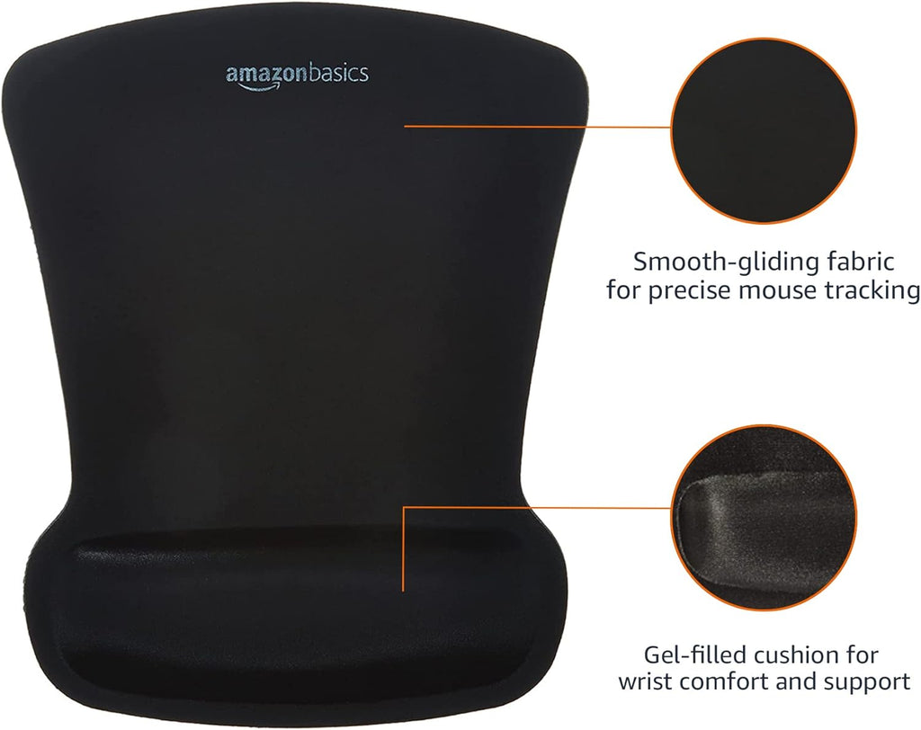 Amazon Basics Rectangular Gel Computer Mouse Pad with Wrist Support Rest, Non-Slip, Smooth Surface, Small, Black, 20-Pack