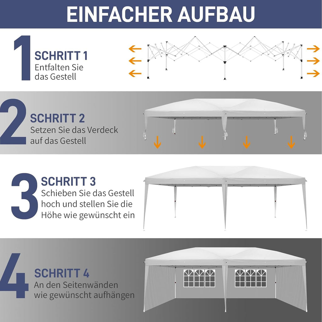 VINGLI 10x20 ft Pop Up Canopy Tent with 6 Sidewalls with Carry Bag, Outdoor Gazebo Shelter, Patio Event Tent Outdoor Canopy Commercial Canopy(White)