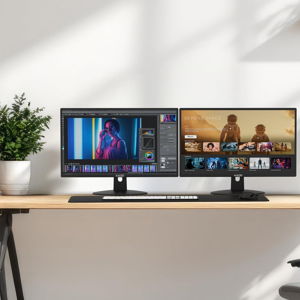 Kado Dual Monitor Setup - 2-Pack 22' 1920x1080 Computer Monitor 75Hz VESA Mount HDMI Office Gaming Hybrid Built-in Speakers (E22 Dual Series)