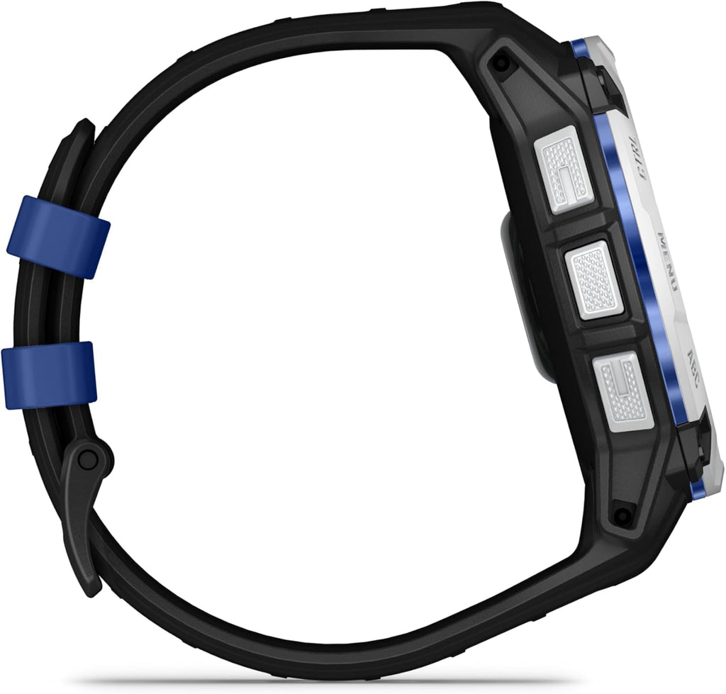 Garmin Instinct 3 Solar 50mm, Rugged Outdoor GPS Smartwatch, Built-in Flashlight, Health Tracking, Supernova Collection, Silicone Band | Black/Bolt Blue, Signature Series Mission-Ready Power Dock