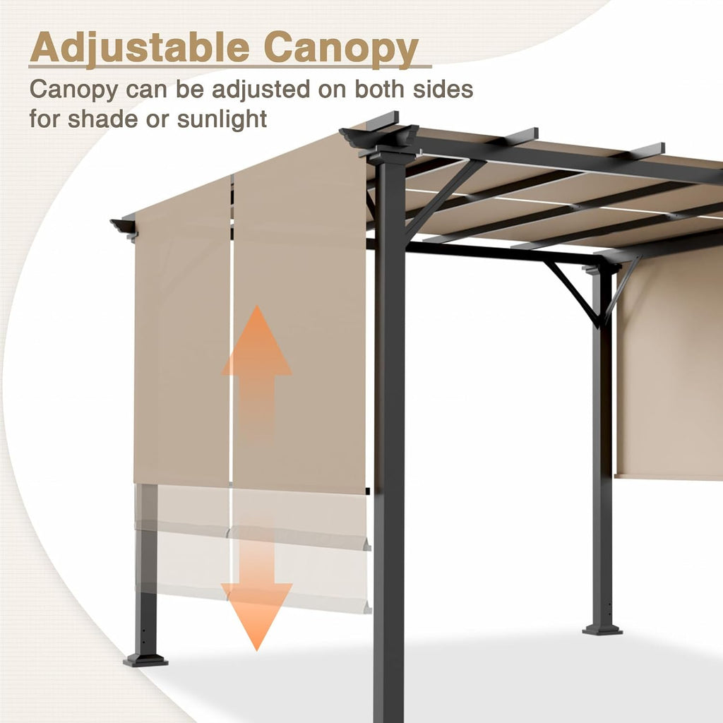 EAGLE PEAK 10x10 Outdoor Gazebo Pergola with Retractable Sun Shade Top for Patio, Garden, Backyard, Steel Frame, Beige