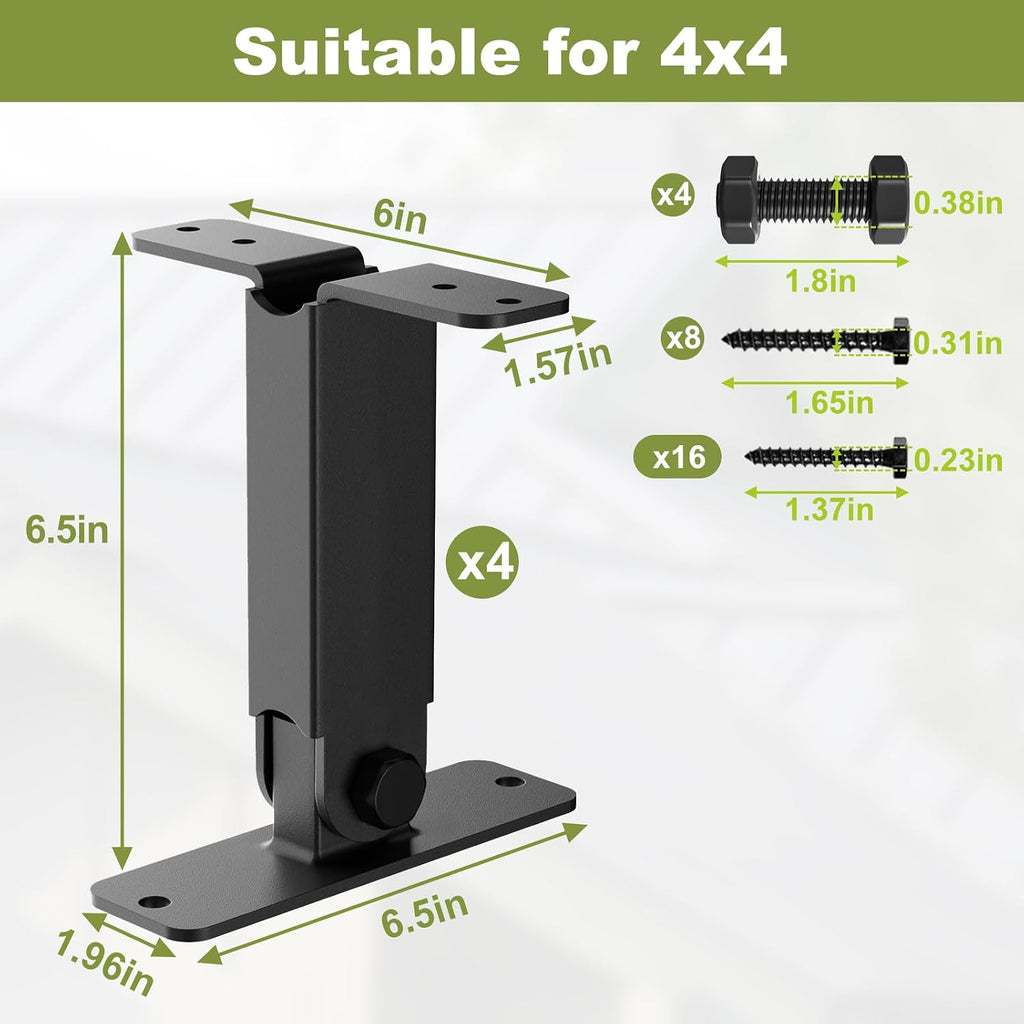 FMhotu Heavy Duty Roof Riser Brackets Kit,Adjustable Angle Pergola Brackets,Black Metal Roof Riser Beam Bracket for Roof Pergola Gazebo Patio(4 Pack)