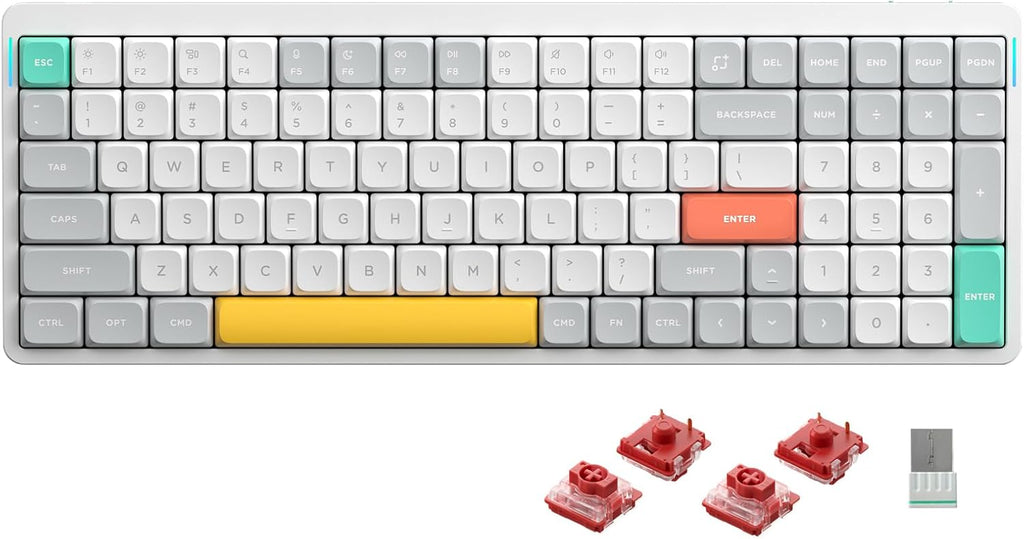 nuphy Air96 V2 Wireless Mechanical Keyboard,100 Keys RGB Backlit Keyboard,Supports Bluetooth 5.1,2.4G and Wired Connection,for PC/Laptop/Windows/Mac -White Gateron Cowberry Switch
