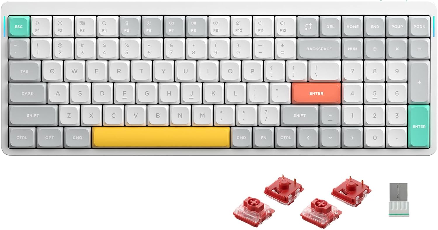 nuphy Air96 V2 Wireless Mechanical Keyboard,100 Keys RGB Backlit Keyboard,Supports Bluetooth 5.1,2.4G and Wired Connection,for PC/Laptop/Windows/Mac -White Gateron Cowberry Switch