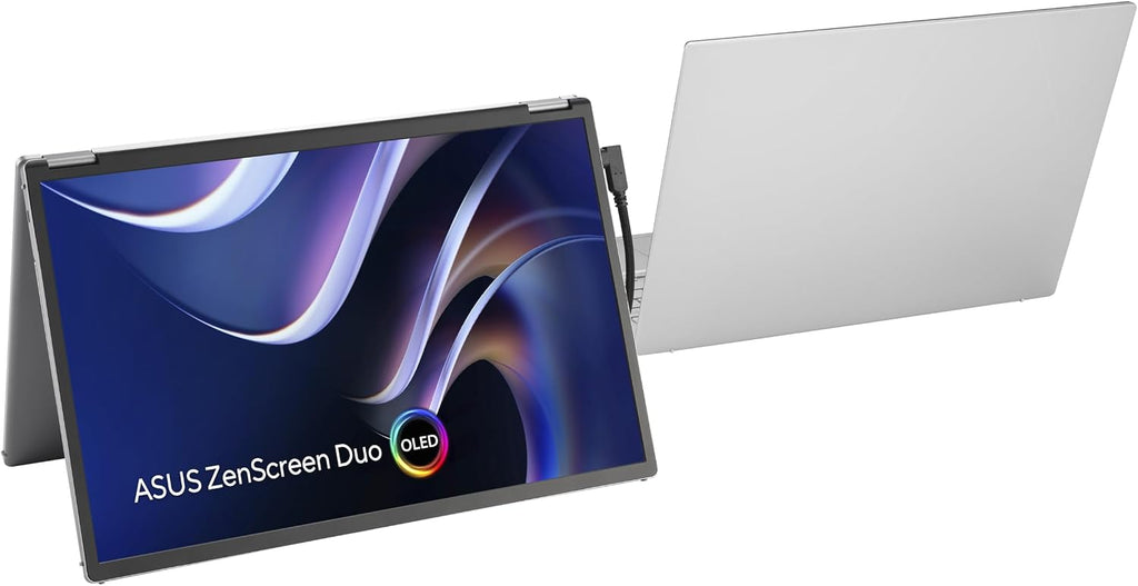 ASUS ZenScreen Duo OLED 360° Foldable Portable Monitor (MQ149CD) - Dual 14-inch, 16:10, 1920x1200, DisplayHDR400 True Black, 100% DCI-P3, Delta<2, Dual USB-C, Mini-HDMI, Kickstand, 3 yr Warranty
