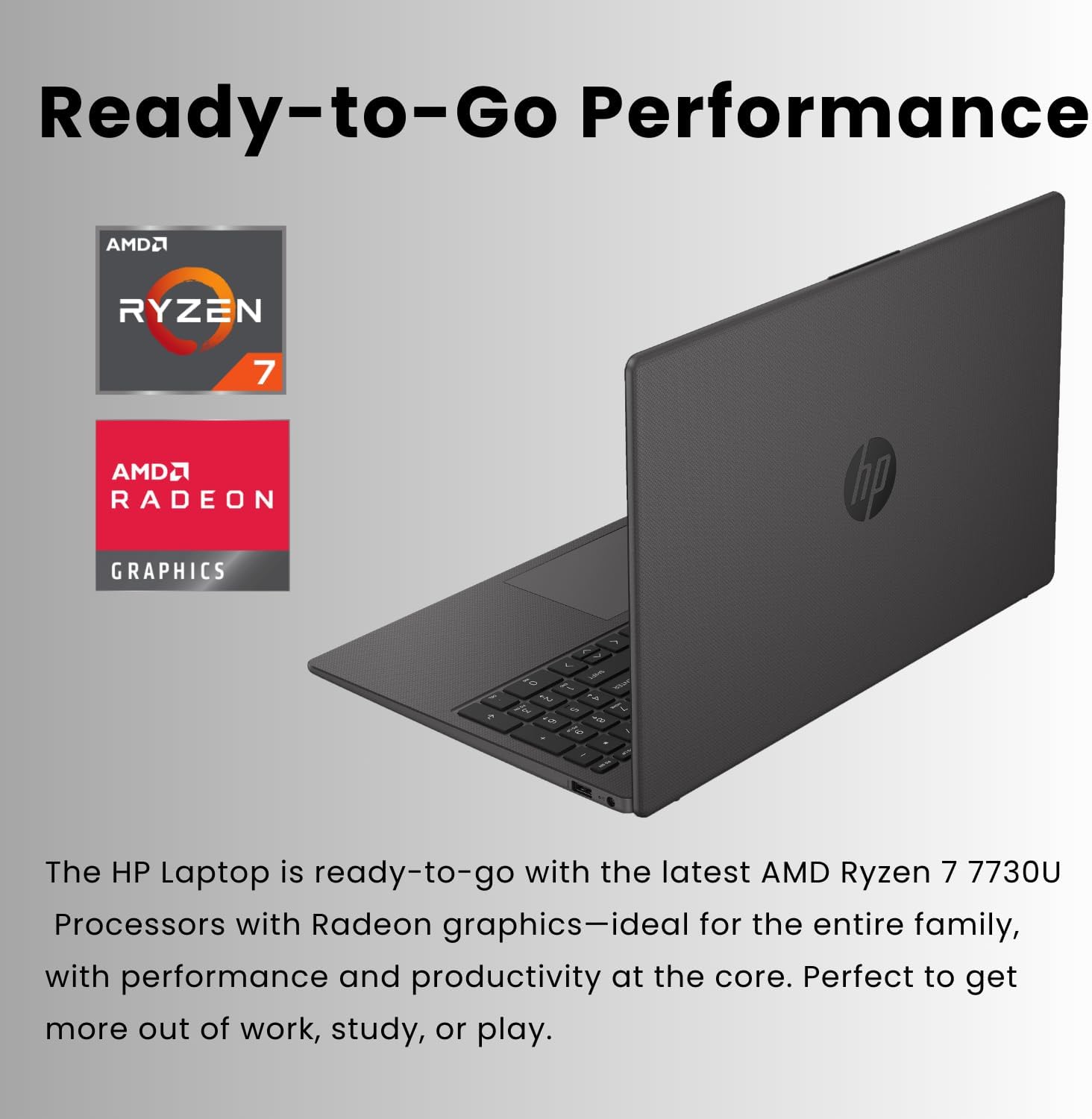 HP 255 G10 15.6' FHD Business Laptop, AMD Ryzen 7 7730U, 16GB RAM, 512GB PCIe SSD, Numeric Keypad, Webcam, Wi-Fi 6, HDMI, Windows 11 Pro, Black