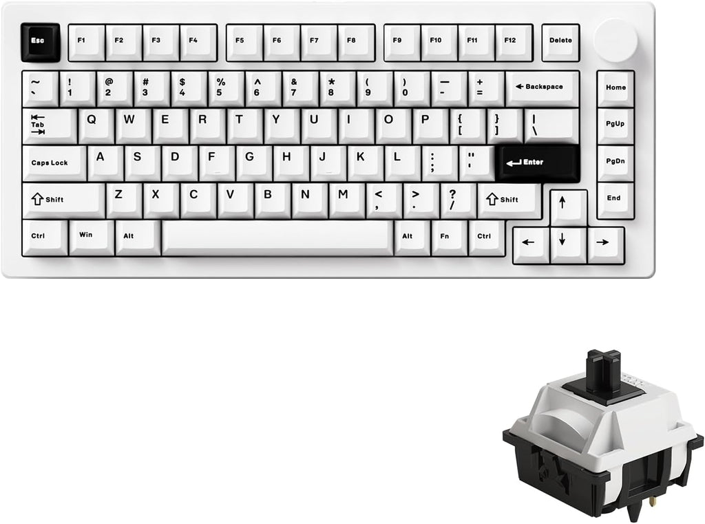 MONSGEEK M1 V5 Aluminum Mechanical Keyboard 75% Quick Release Gaming Keyboard Blcak on White with Knob 8000 mAh RGB Hot-swappable Pre-lubed Cilantro Switch, Piano Switch